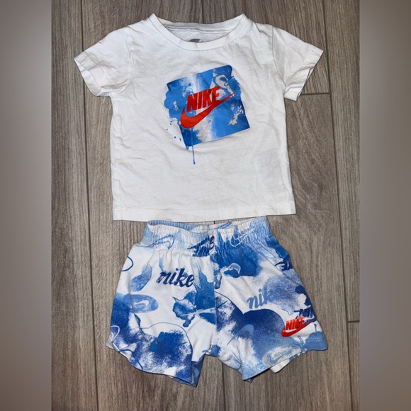 Nike Kids White and Blue Graphic Tee & Shorts Set - Picture 1 of 3